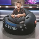 Multi-functional Creative Esports Game Inflatable Circular Sofa Chair Cup Holder Side Pockets Music Karaoke Black Bean Bag
