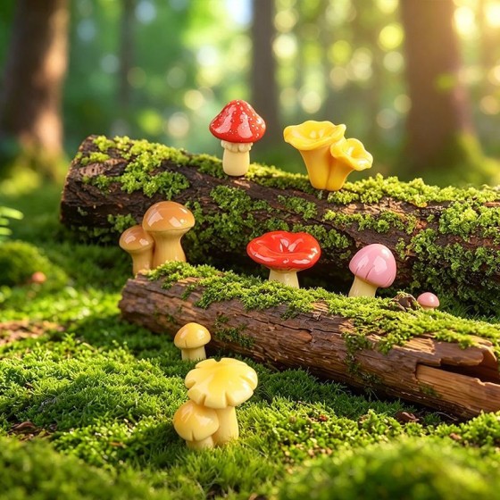 Premium Mini Resin Mushroom Ornaments Micro Landscape Decor Dollhouse Miniature Model Fairy Moss Garden Diy Bonsai