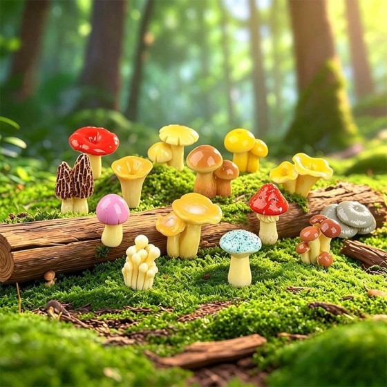 Premium Mini Resin Mushroom Ornaments Micro Landscape Decor Dollhouse Miniature Model Fairy Moss Garden Diy Bonsai