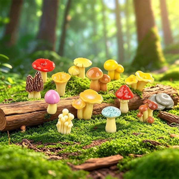 Premium Mini Resin Mushroom Ornaments Micro Landscape Decor Dollhouse Miniature Model Fairy Moss Garden Diy Bonsai