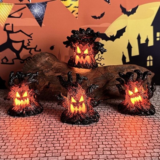 Durable Halloween Decoration Ghost Face Tree Stump Lantern LED Glowing Pumpkin Decor Festival Party Atmosphere Horror