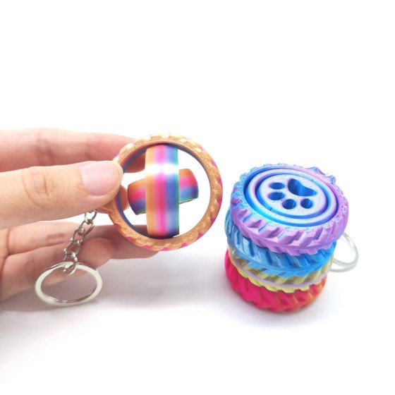 Compact 3D Printed Spinning Gyro Keychain Colorful Toy Stress Relief Anxiety Rotating Key Ring Backpack Car Decor Gift Reli