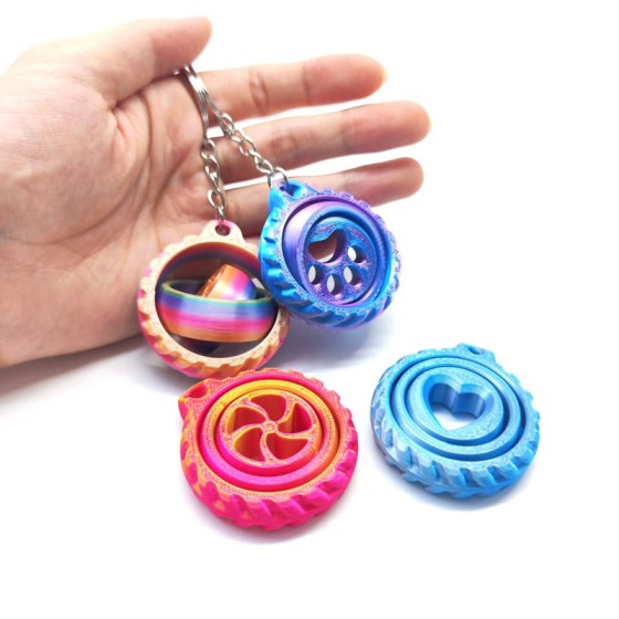 Compact 3D Printed Spinning Gyro Keychain Colorful Toy Stress Relief Anxiety Rotating Key Ring Backpack Car Decor Gift Reli