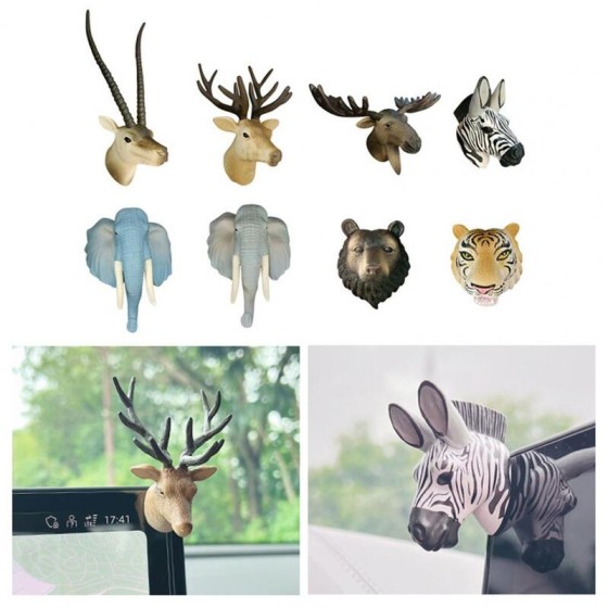 Weather Resistant Mini Head Figurine Decoration Pvc Set Elk Zebra Deer Wolf Tiger Wall Sculpture Refrigerator