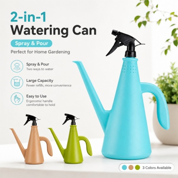 Breathable Plastic Dual Use Watering Large Capacity Spray Bottle Ergonomic Long Spout Sprinkler Pot Indoor Outdoor Garden