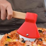 Multi-functional Axe Shape Stainless Steel Pizza Cutter Wooden Handle Wheel Slicer Multifunctional Kitchen Tool Waffle Cutting