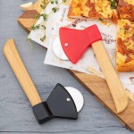 Multi-functional Axe Shape Stainless Steel Pizza Cutter Wooden Handle Wheel Slicer Multifunctional Kitchen Tool Waffle Cutting
