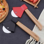 Multi-functional Axe Shape Stainless Steel Pizza Cutter Wooden Handle Wheel Slicer Multifunctional Kitchen Tool Waffle Cutting
