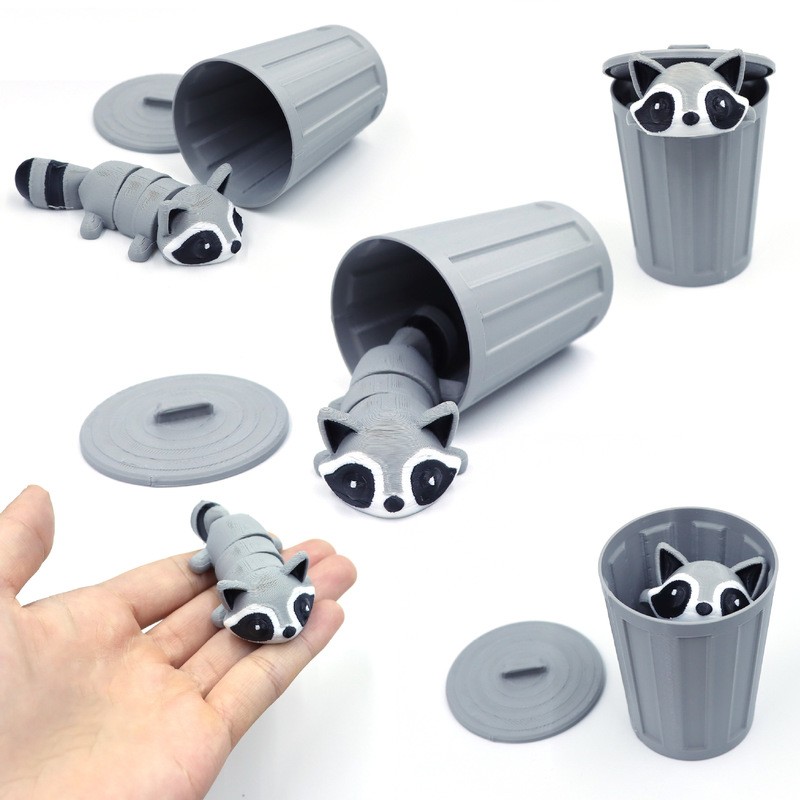 Durable Articulated 3D Printed Mischievous Raccoon Toy Trash Holder Desktop Home Decor Ornament Kids Animal Collectors