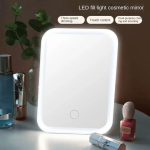 Glossy LED Touch Screen Makeup Mirror Folding Lighted Colors Light Modes USB Rechargeable Cosmetic Tools
