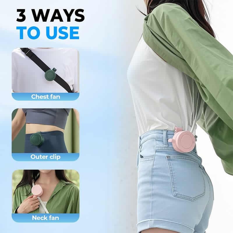 Waterproof USB Rechargeable Portable Silent Mini Bladeless Fan Clip Shirt Cyclone Waist Hanging Neck