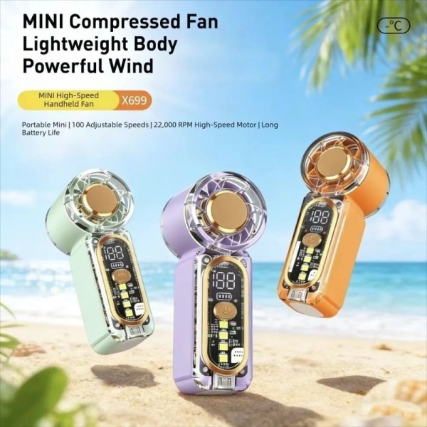 360 Degree Rotation USB Rechargeable Mini Handheld Fan Ultra-Quiet Digital Display Small Electric Powerful Wind Personal Cooling Light