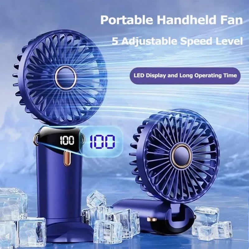 Energy Efficient portable Handheld Mini Fan Foldable Desk Outdoor Neck Hanging Speed USB Rechargeable Phone Stand Display Screen