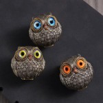 Washable Cartoon Cute Animal Owl Statue Big Eyes Handmade Realistic Feathers Metal Figurine Home Decor