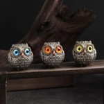 Washable Cartoon Cute Animal Owl Statue Big Eyes Handmade Realistic Feathers Metal Figurine Home Decor