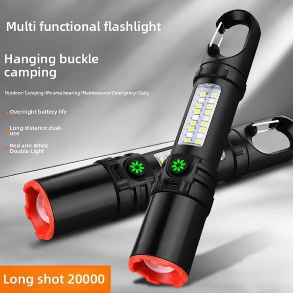 Foldable High-brightness LED flashlight hook side light telescopic zoom portable ultra-lightweight outdoor cycling