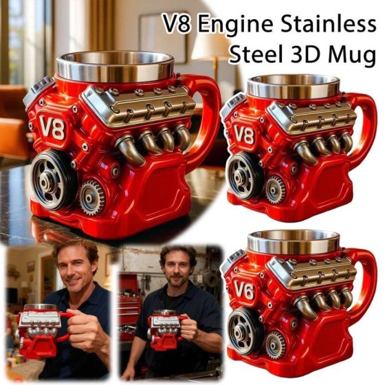 Multi-functional Mechanical V8 V6 Engine Resin Coffee Mug Personalized Inner Liner Simple Design Kitchen Bar Home Gift Idea