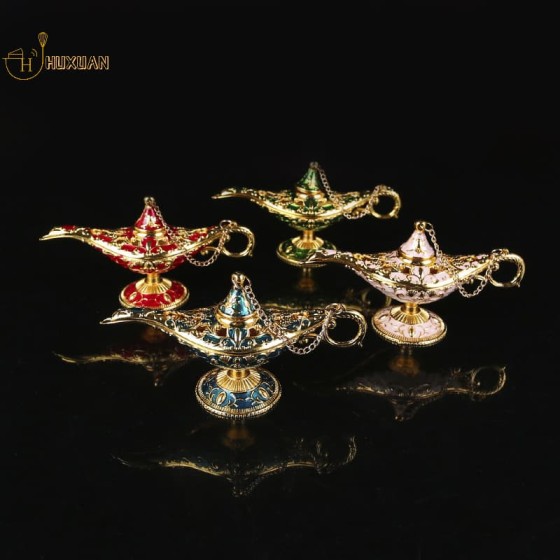 Eye-catching Aladdin Lamp Desktop Crafts Ornament Metal God Wishing Vintage Home Decoration Holiday Gift