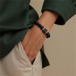 Lightweight Elastic Adjustable Mens Bracelet 8mm Black Onyx Lava Stone Beads Men Charm Cord