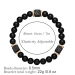 Lightweight Elastic Adjustable Mens Bracelet 8mm Black Onyx Lava Stone Beads Men Charm Cord