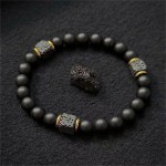 Lightweight Elastic Adjustable Mens Bracelet 8mm Black Onyx Lava Stone Beads Men Charm Cord