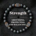 Lightweight Elastic Adjustable Mens Bracelet 8mm Black Onyx Lava Stone Beads Men Charm Cord
