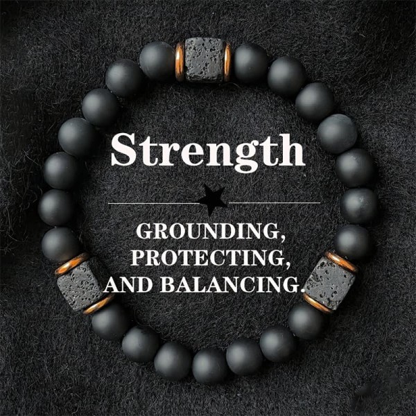 Lightweight Elastic Adjustable Mens Bracelet 8mm Black Onyx Lava Stone Beads Men Charm Cord