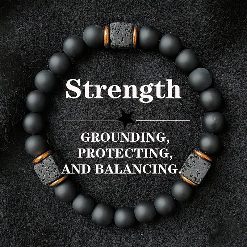 Lightweight Elastic Adjustable Mens Bracelet 8mm Black Onyx Lava Stone Beads Men Charm Cord