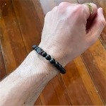 Lightweight Elastic Adjustable Mens Bracelet 8mm Black Onyx Lava Stone Beads Men Charm Cord