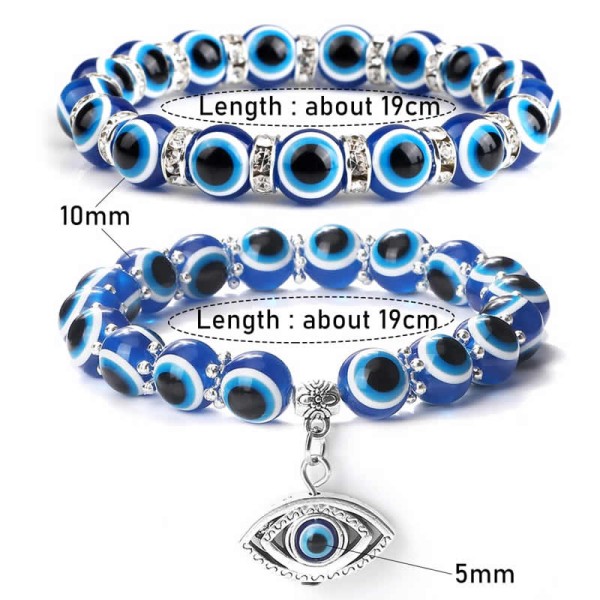 Premium 10mm Lucky Blue Evil Eye Bracelet Palm Butterfly Owl Elephant Pendant Charm Crystal Resin Beaded Bracelets Women Men Jewelry