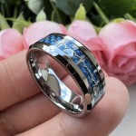 Adjustable 8MM Unique Engagement Heart Line Stainless Steel Rings Carbon Fiber Inlaid Personality Wedding Band Jewelry Party