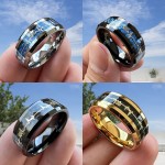 Adjustable 8MM Unique Engagement Heart Line Stainless Steel Rings Carbon Fiber Inlaid Personality Wedding Band Jewelry Party