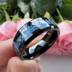 Adjustable 8MM Unique Engagement Heart Line Stainless Steel Rings Carbon Fiber Inlaid Personality Wedding Band Jewelry Party