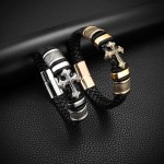 Brilliant Luxury Mens Bracelet Cross Titanium Steel Vintage Fashion Jewelry Leather Braided Trend Personality Selling Bangles