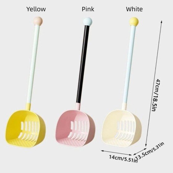 Portable Detachable Extended Cat Litter Scoop Non-Stick Plastic Sand Shovel Deepen Long Handled Poop Feces Removal