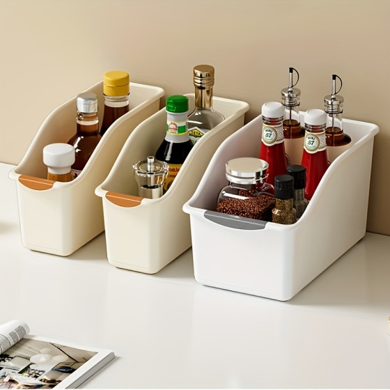 Easy To Clean Multi-Functional Storage Box Set Curved Space-Saving Design Stackable Organizer Bins Home Organization