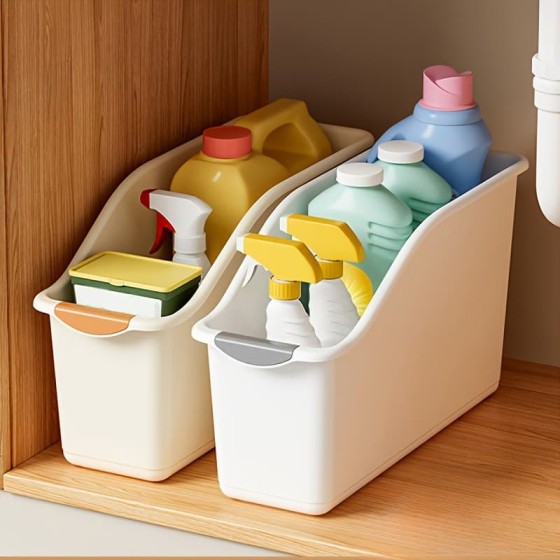 Easy To Clean Multi-Functional Storage Box Set Curved Space-Saving Design Stackable Organizer Bins Home Organization