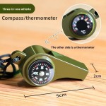 Space-saving Army Green 3-in-1 Camping Hiking Emergency Survival Whistle Compass Thermometer Outdoor Tools