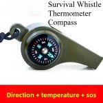 Space-saving Army Green 3-in-1 Camping Hiking Emergency Survival Whistle Compass Thermometer Outdoor Tools