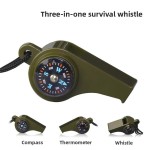 Space-saving Army Green 3-in-1 Camping Hiking Emergency Survival Whistle Compass Thermometer Outdoor Tools