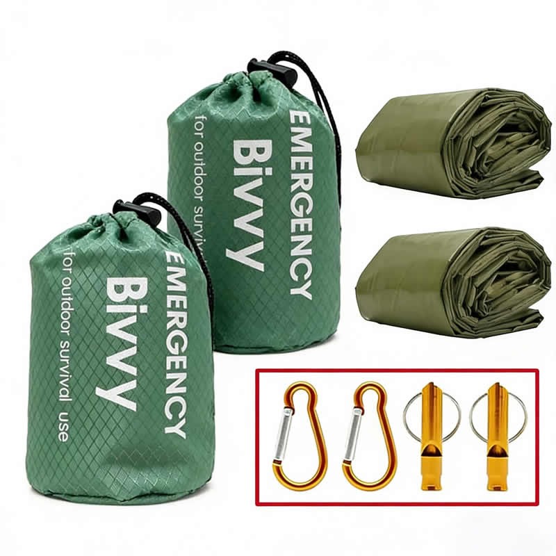 Quick Dry Portable Emergency Survival Sleeping Bag Camping Waterproof Windproof Bivy Sack Outdoor Hiking Mylar Blanket Kit