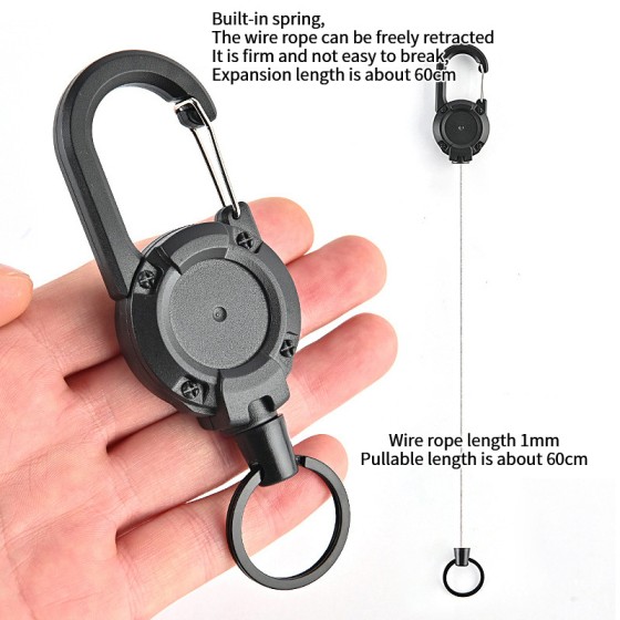 Foldable Steel Wire Tactical Automatic Retractable Buckle Rope Camping Supplies Anti-theft Elastic Keychain Carabiner