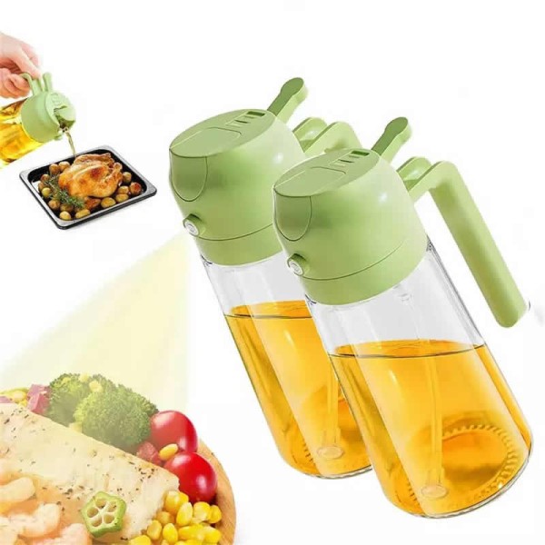 Space-saving Olive Oil Dispenser 15.8oz 470ml 2in1 Sprayer Pourer Salads Frying Grilling Ideal Kitchen Glass Bottle