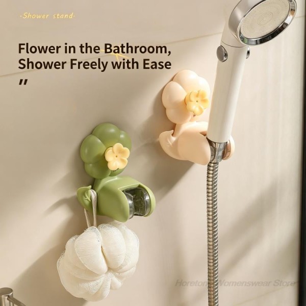 Easy To Clean Shower Head Holder No Drilling Suction Cup Double Layer Flower Shape Adjustable Angle Bracket Hook Universal Wall Mount