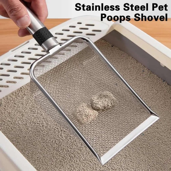 Waterproof Stainless Steel Cat Litter Scoop Durable Easy Clean Ergonomic Handle Rust-Resistant Ideal Quick Waste Removal