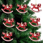 Sparkling 3Pcs Plastic Rocking Horse Ornament Electroplated Hand Painted Carousel Pendant Style Shape Shaped