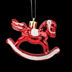 Sparkling 3Pcs Plastic Rocking Horse Ornament Electroplated Hand Painted Carousel Pendant Style Shape Shaped