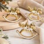 Sparkling 3Pcs Plastic Rocking Horse Ornament Electroplated Hand Painted Carousel Pendant Style Shape Shaped