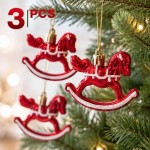 Sparkling 3Pcs Plastic Rocking Horse Ornament Electroplated Hand Painted Carousel Pendant Style Shape Shaped