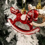 Sparkling 3Pcs Plastic Rocking Horse Ornament Electroplated Hand Painted Carousel Pendant Style Shape Shaped